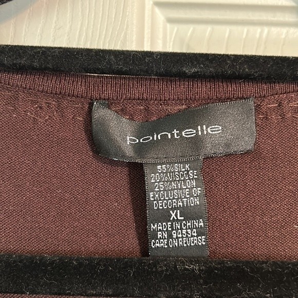 POINTELLE Size X-Large Silk Blend Brown Beaded V-Neck Lightweight Sweater - Picture 4 of 6